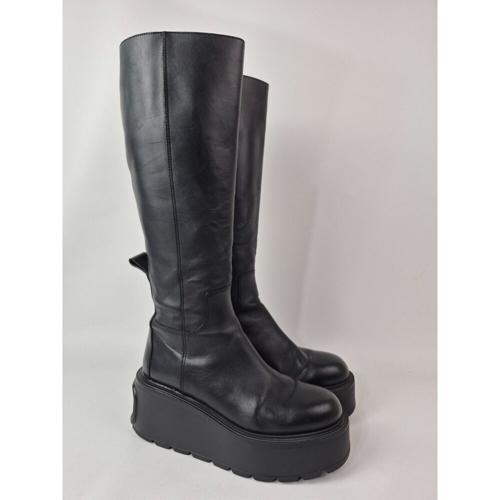 Valentino Garavani Women's Black Uniqueform Knee High Platform Boots Size 40.5